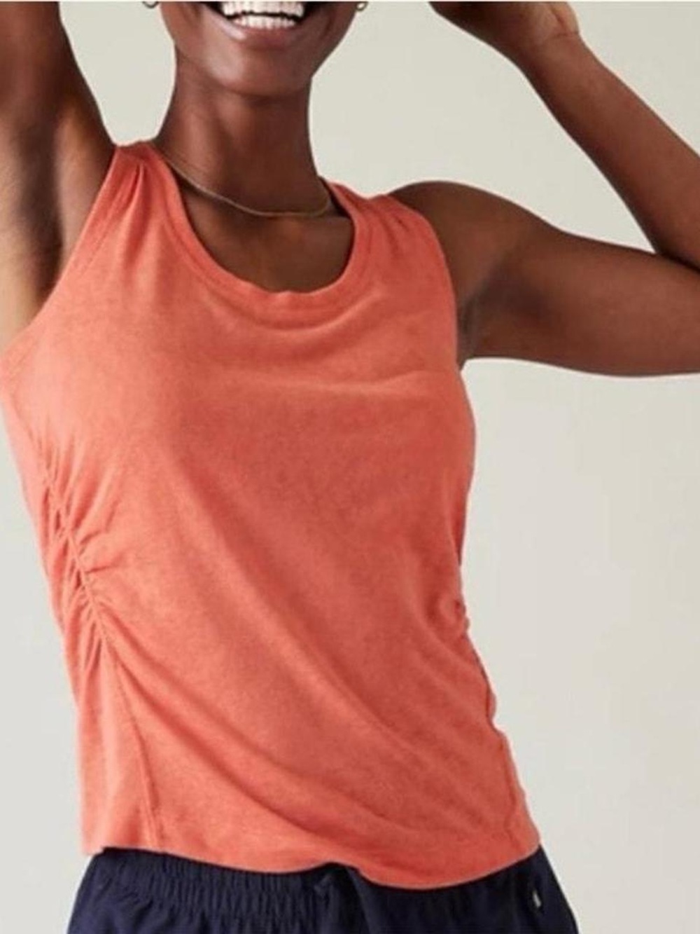 Athleta Breezy Ruched Sleeveless Tank Top- Modal Blend- Orange Coral- Small